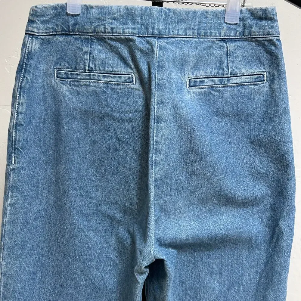 Sezane Martin Cut Jeans High Rise Wide Leg Cotton French Girl Soft Blue 38 US 6